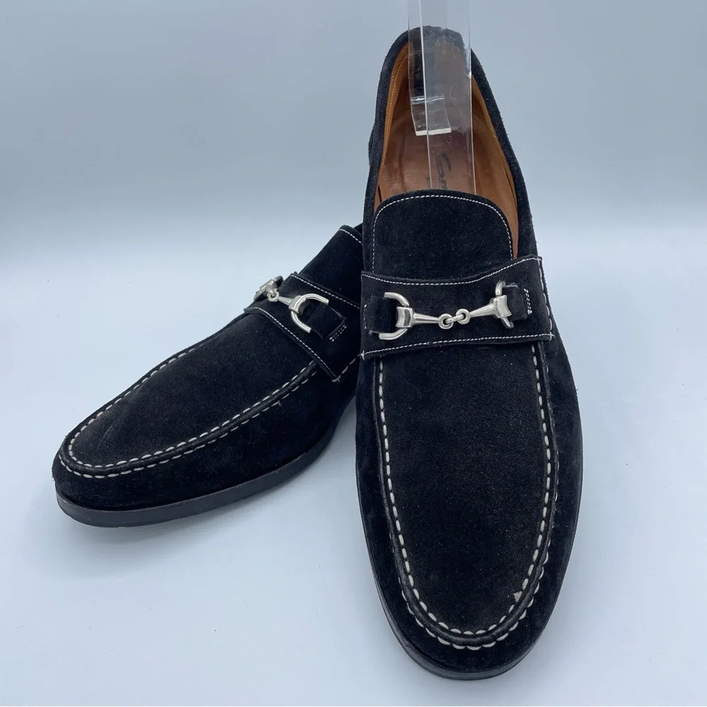 Santoni Hamlin Silver-Tone Bit Suede Loafers